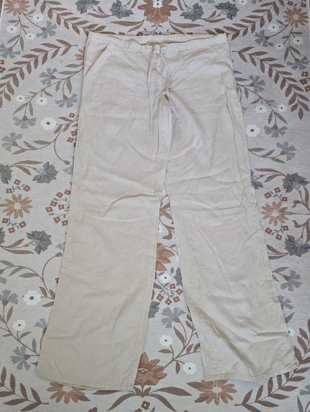London Jean Chino 100 Linen Khaki Tan Wide Leg Size Small